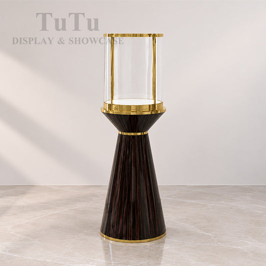 MT34 Round Display Case w/ Cone Base, Locking Glass Door, Led Top Lights