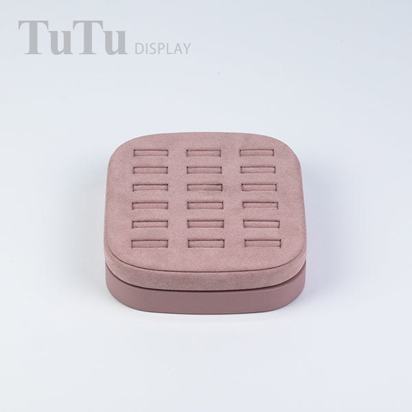 RH097 Ring Display Holder Wooden Base Pink