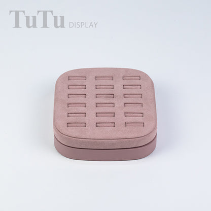 RH097 Ring Display Holder Wooden Base Pink