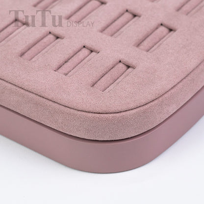 RH097 Ring Display Holder Wooden Base Pink