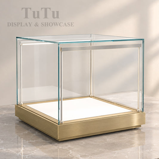 S135 Golden Countertop Glass Display Case Lighted Showcase