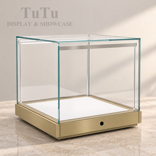 S135 Golden Countertop Glass Display Case Lighted Showcase