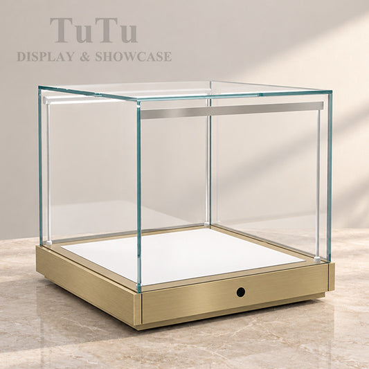 S135 Golden Countertop Glass Display Case Lighted Showcase