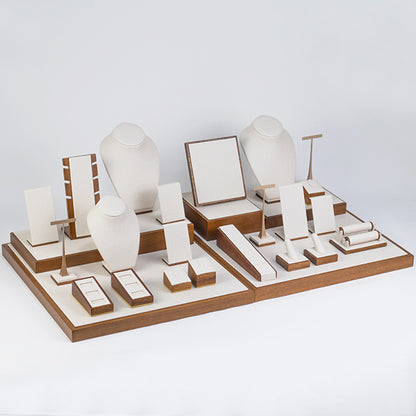 TR0015 Nature Wood Jewellery Display Unit With Off White Texture