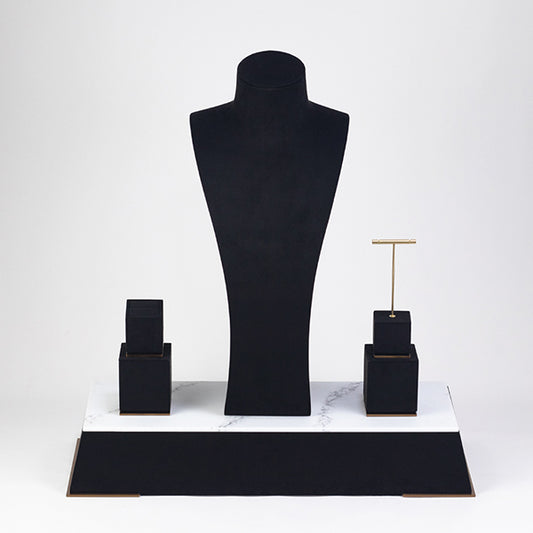 DS057 Black Jewellery Display Stand Set with Marble