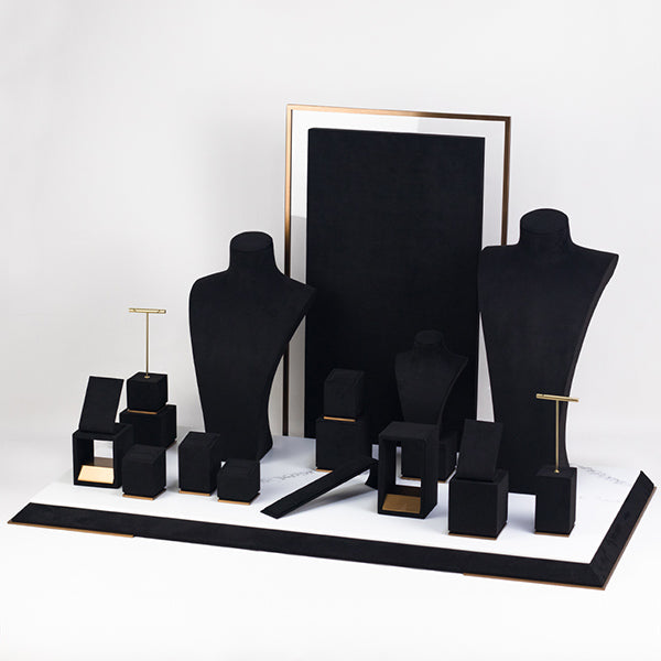 DS059 Black Jewellery Display Stand Set with Marble