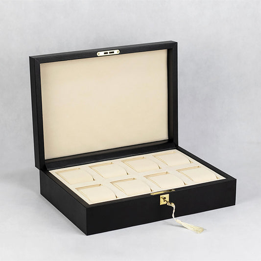 BX020 Luxury Black Watch Display Case with Lock 8 Grids