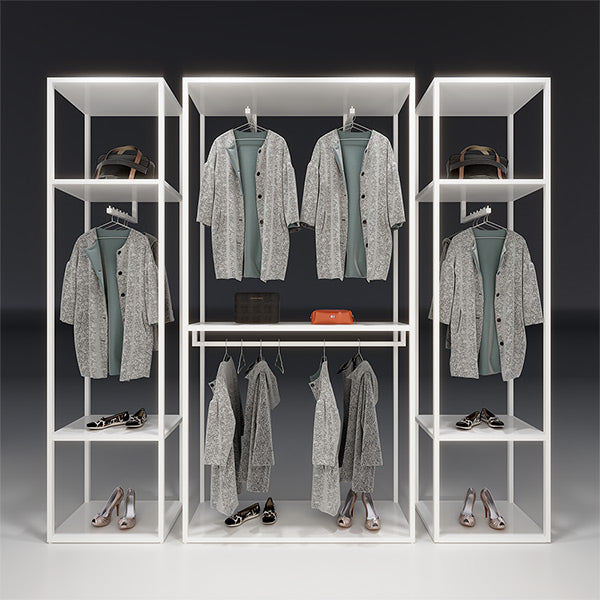 CR019 Custom Clothing Store Racks and Shelves Set Lighted