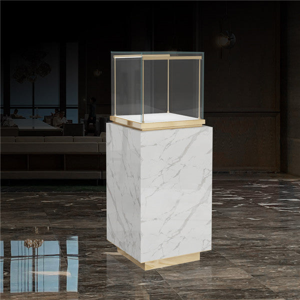 MT-25 Marble Window Display Case w/ Pedestal Storage, LED Lights