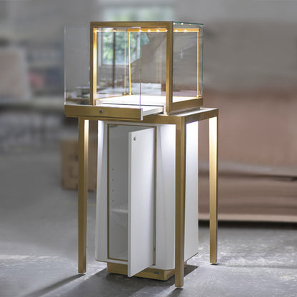 MT-27 Luxury Pedestal Showcase w/ Metal Legs & Base Cabinet, RFID Locking Drawer, Led Bars