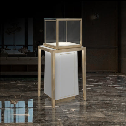 MT-27 Luxury Pedestal Showcase w/ Metal Legs & Base Cabinet, RFID Locking Drawer, Led Bars
