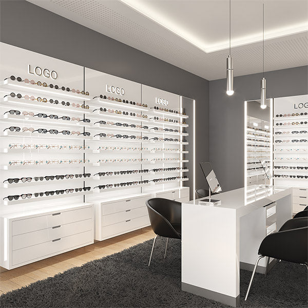 GD011 Eyewear Retail Store Vertical Lighted Mirror Wall Mounted